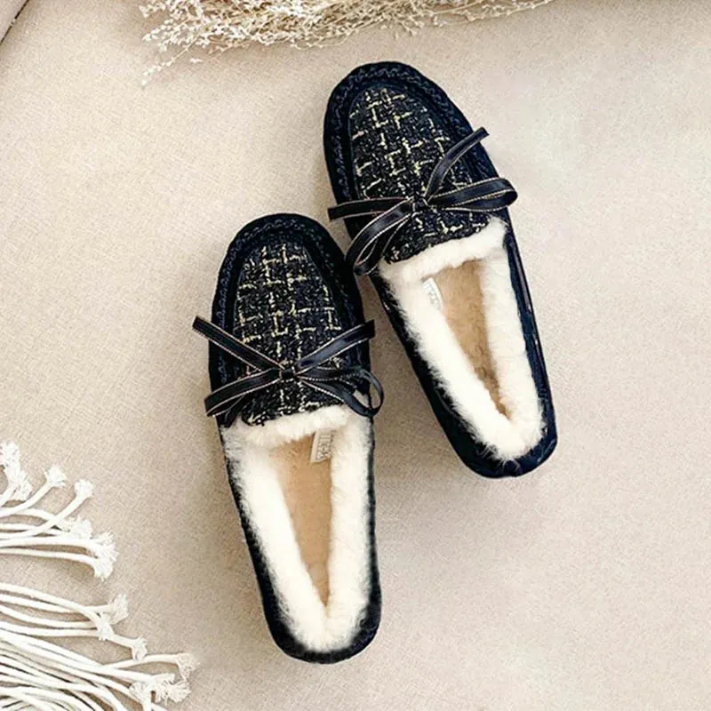 100% Natural Fur Women Shoes Soft Genuine Leather Moccasins Winter Mother Loafers Leisure Flats Female Driving Casual Footwear