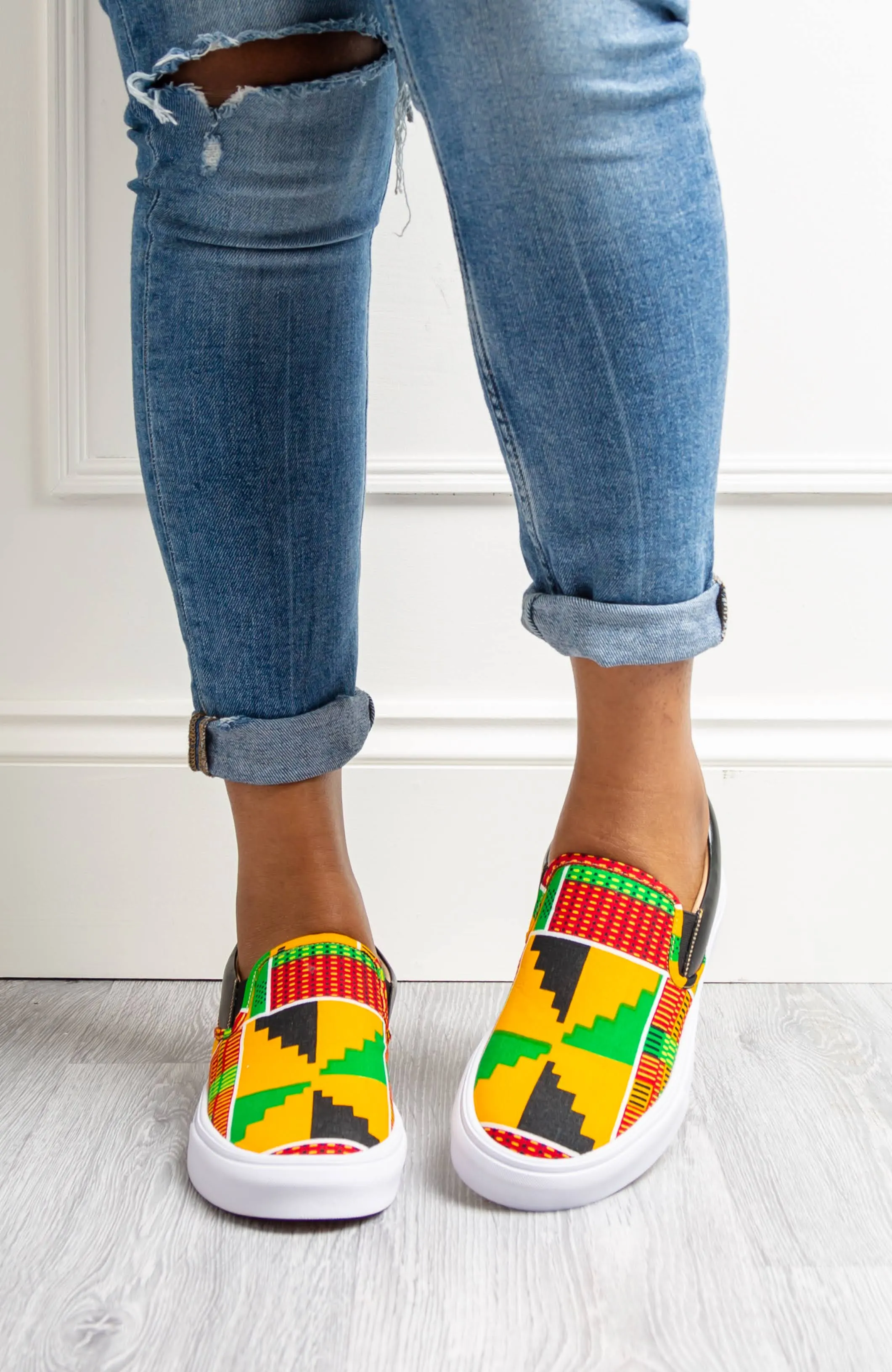 African Print Sneaker Shoes Light Weight Slip-on Trainer - KUMASI