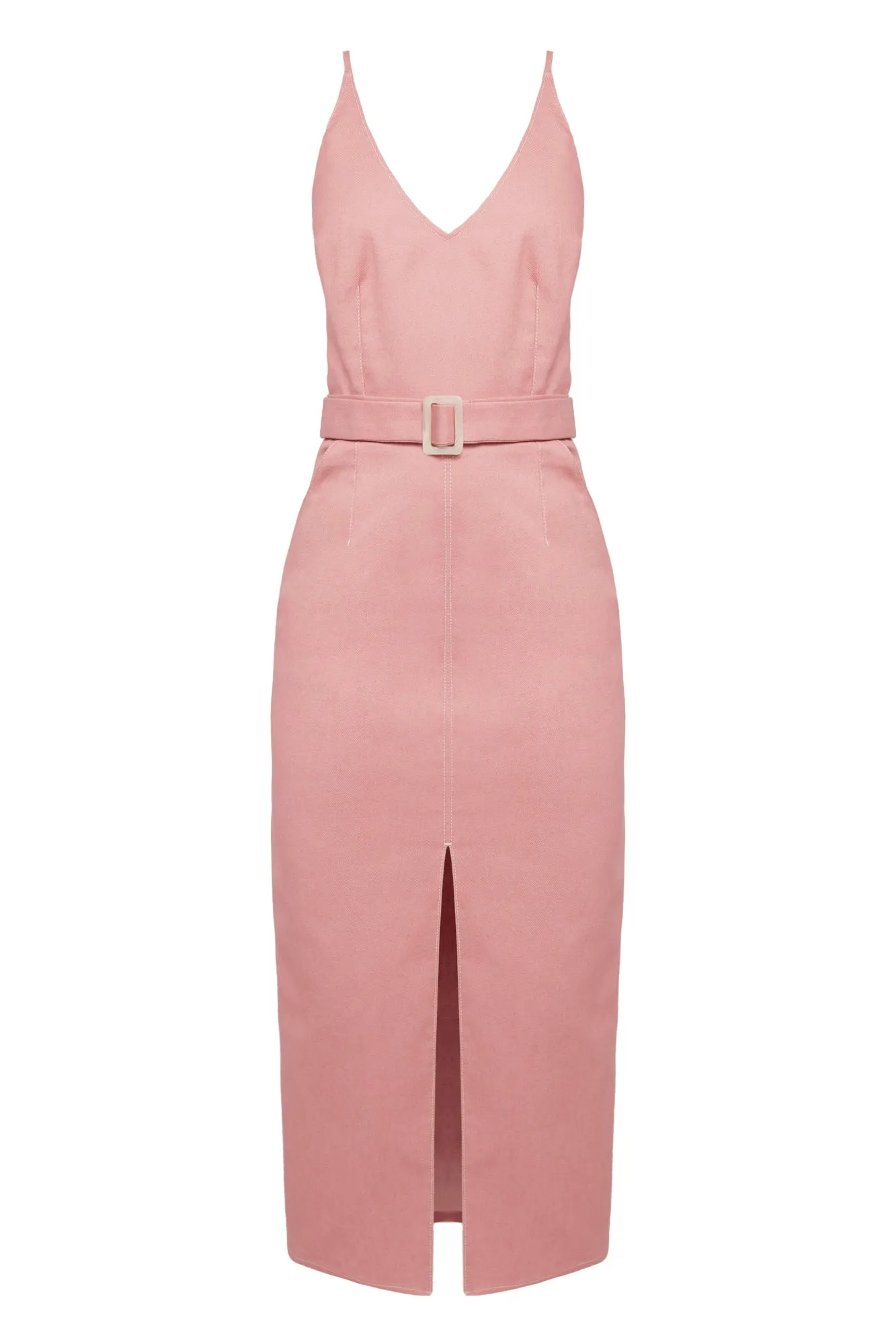 ALBERTA pastel pink denim open back dress