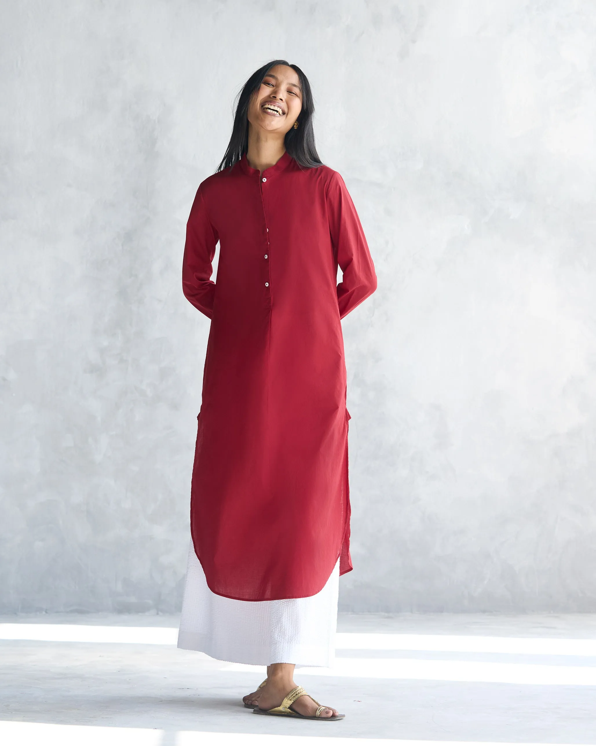 Basic Long Length Kurta - Red