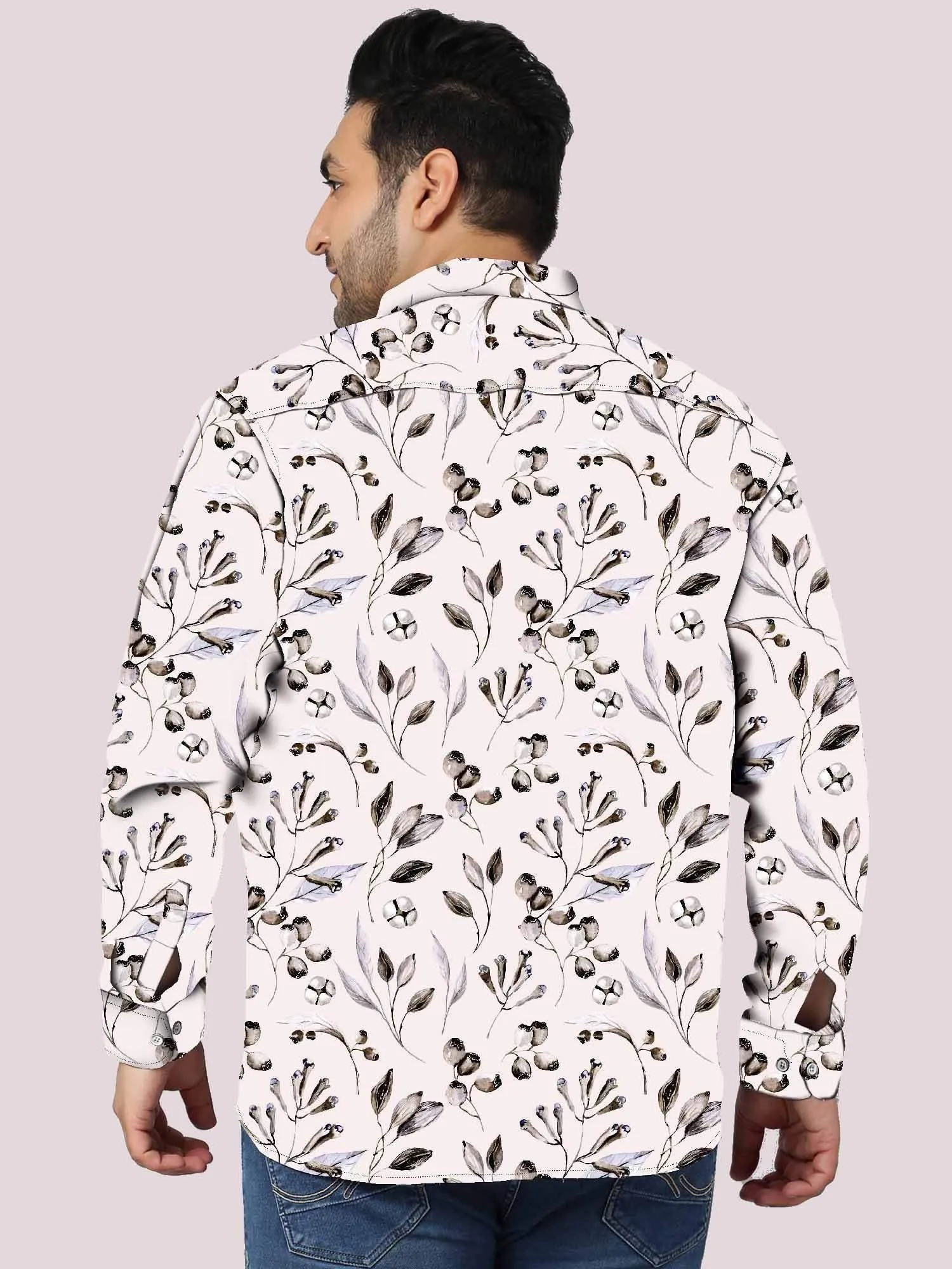 Boho Flowers Digital Printed Full Sleeve Shirt Men's Plus Size