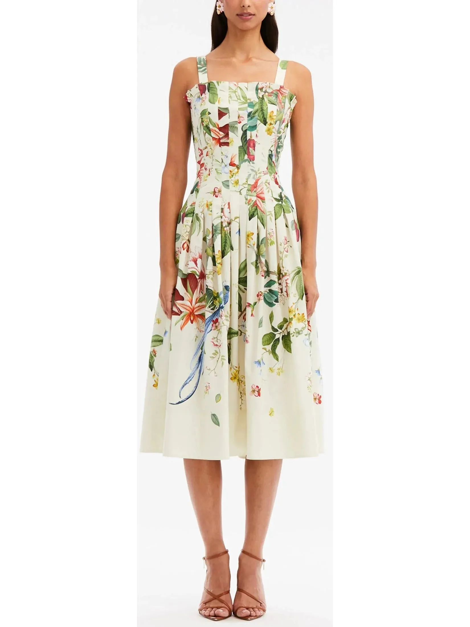 Botanical Printed Sleeveless Fit & Flare Tank Dress