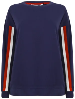 Calais Sweatshirt with Woven Tape Detail Sleeves in Patriot Blue - Amara Reya