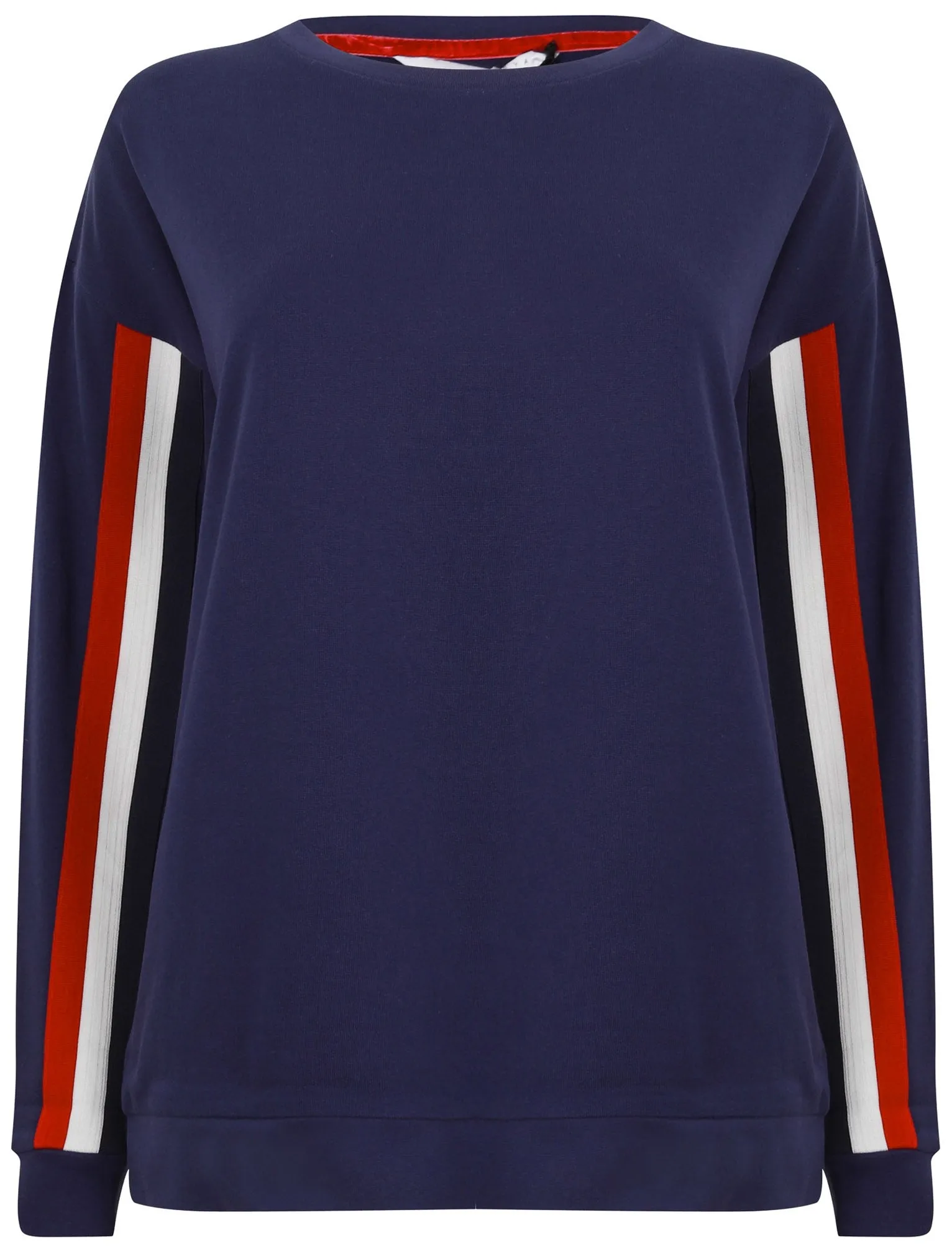 Calais Sweatshirt with Woven Tape Detail Sleeves in Patriot Blue - Amara Reya