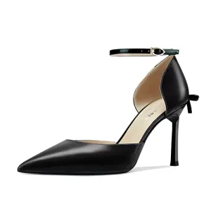 Castamere Women Stiletto High Heel Pointed Toe Pumps Ankle Strap Two-Piece Bow-Knot Wedding Dress 3.3 Inches Heels Black