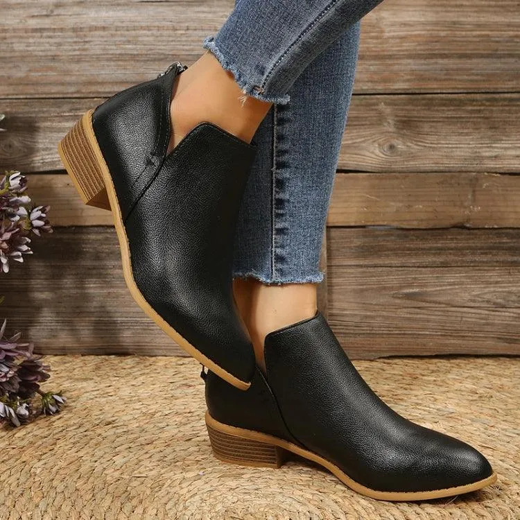 Chic Low-Heeled Pointed Ankle Boots for Women - Fall and Winter Fashion