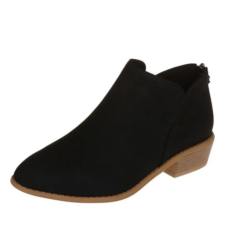 Chic Low-Heeled Pointed Ankle Boots for Women - Fall and Winter Fashion