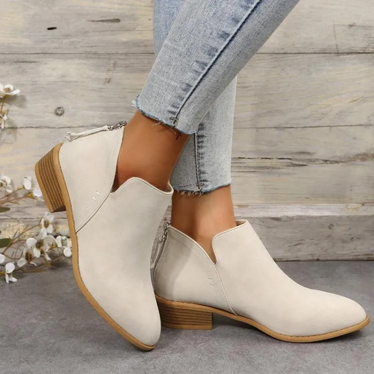 Chic Low-Heeled Pointed Ankle Boots for Women - Fall and Winter Fashion