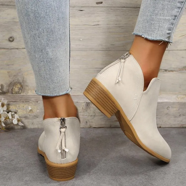 Chic Low-Heeled Pointed Ankle Boots for Women - Fall and Winter Fashion