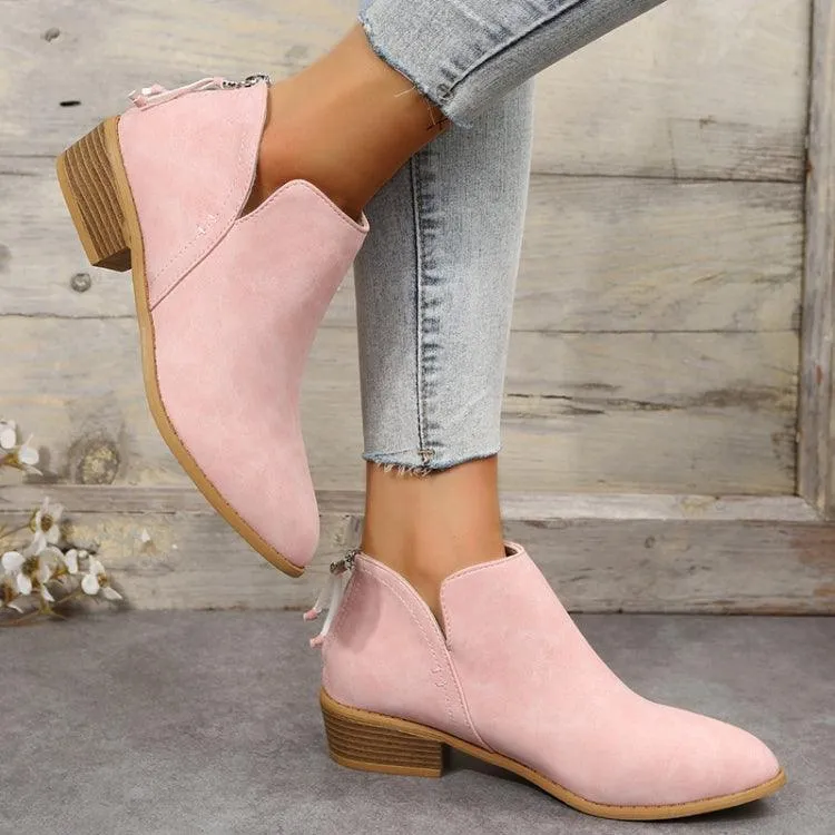 Chic Low-Heeled Pointed Ankle Boots for Women - Fall and Winter Fashion