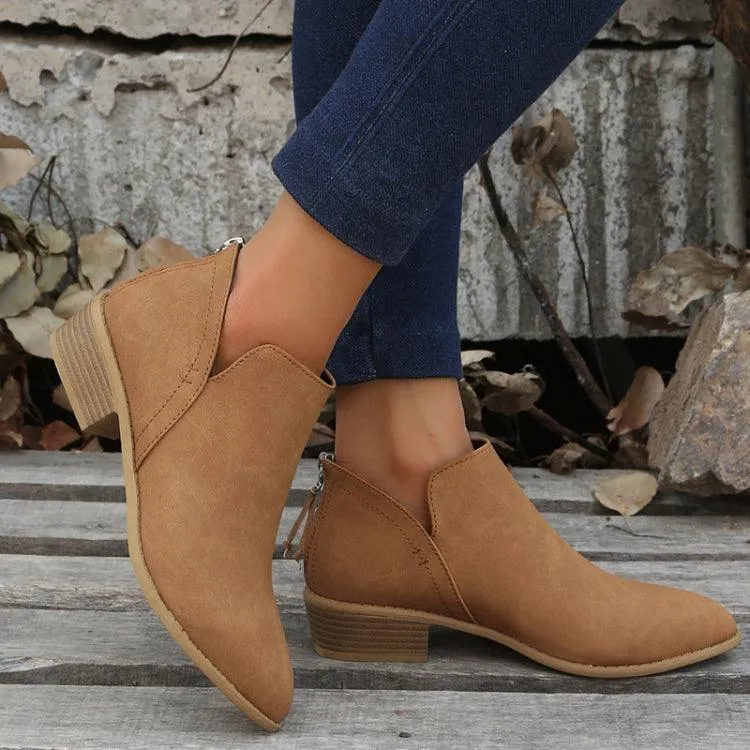 Chic Low-Heeled Pointed Ankle Boots for Women - Fall and Winter Fashion