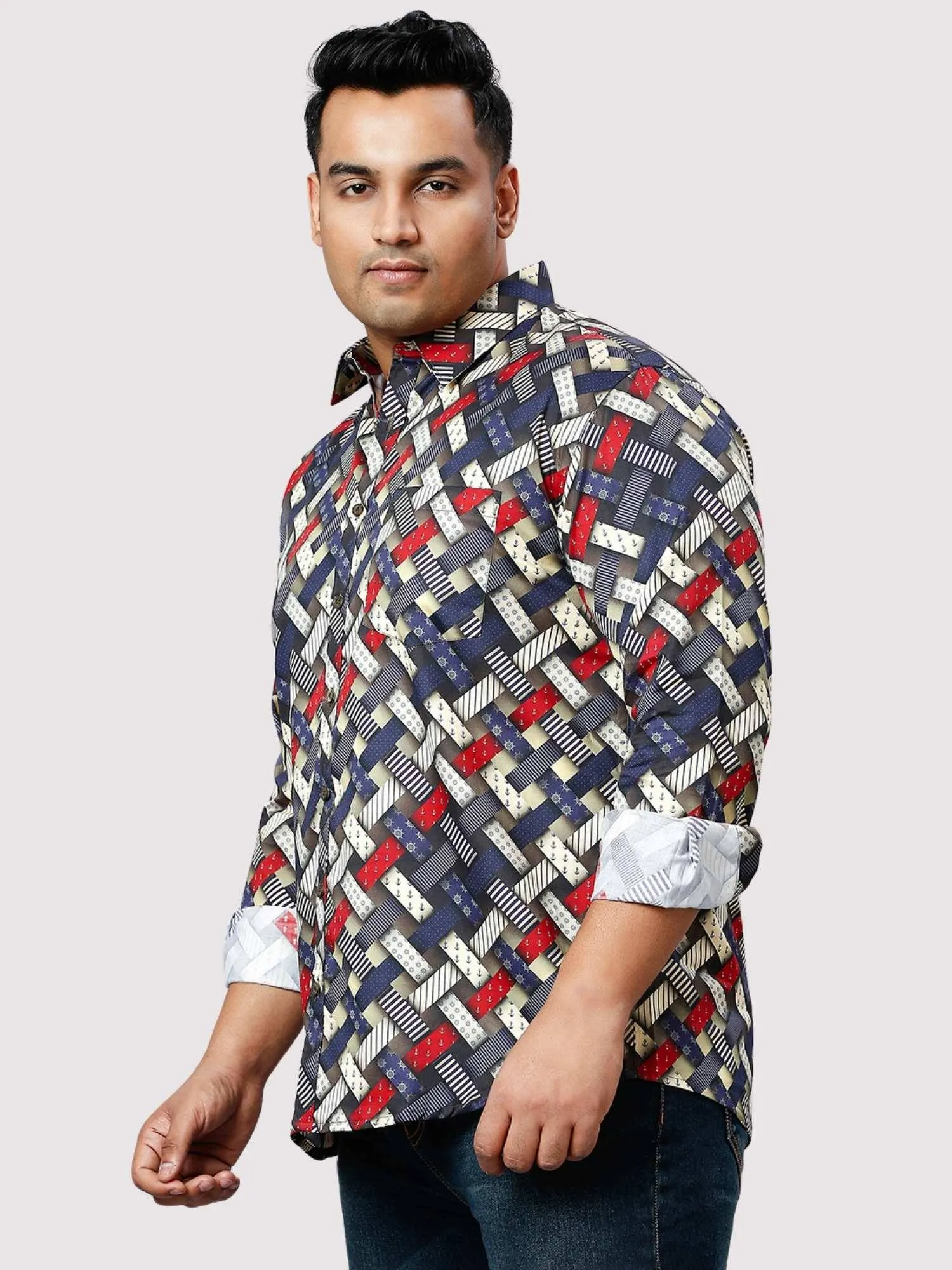 Classic Patches Digital Printed Full Sleeve Shirt Men's Plus Size