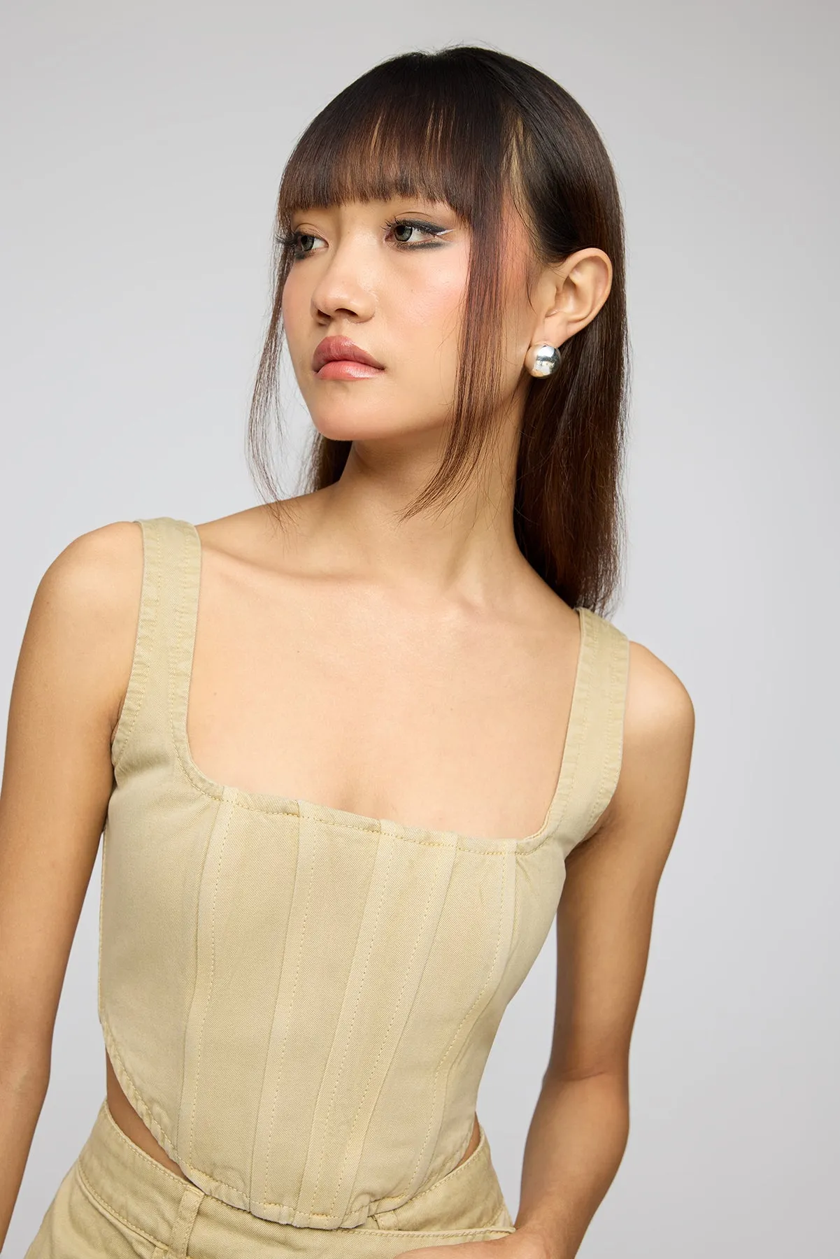 Cloud Pistachio Cream Denim Bustier Top