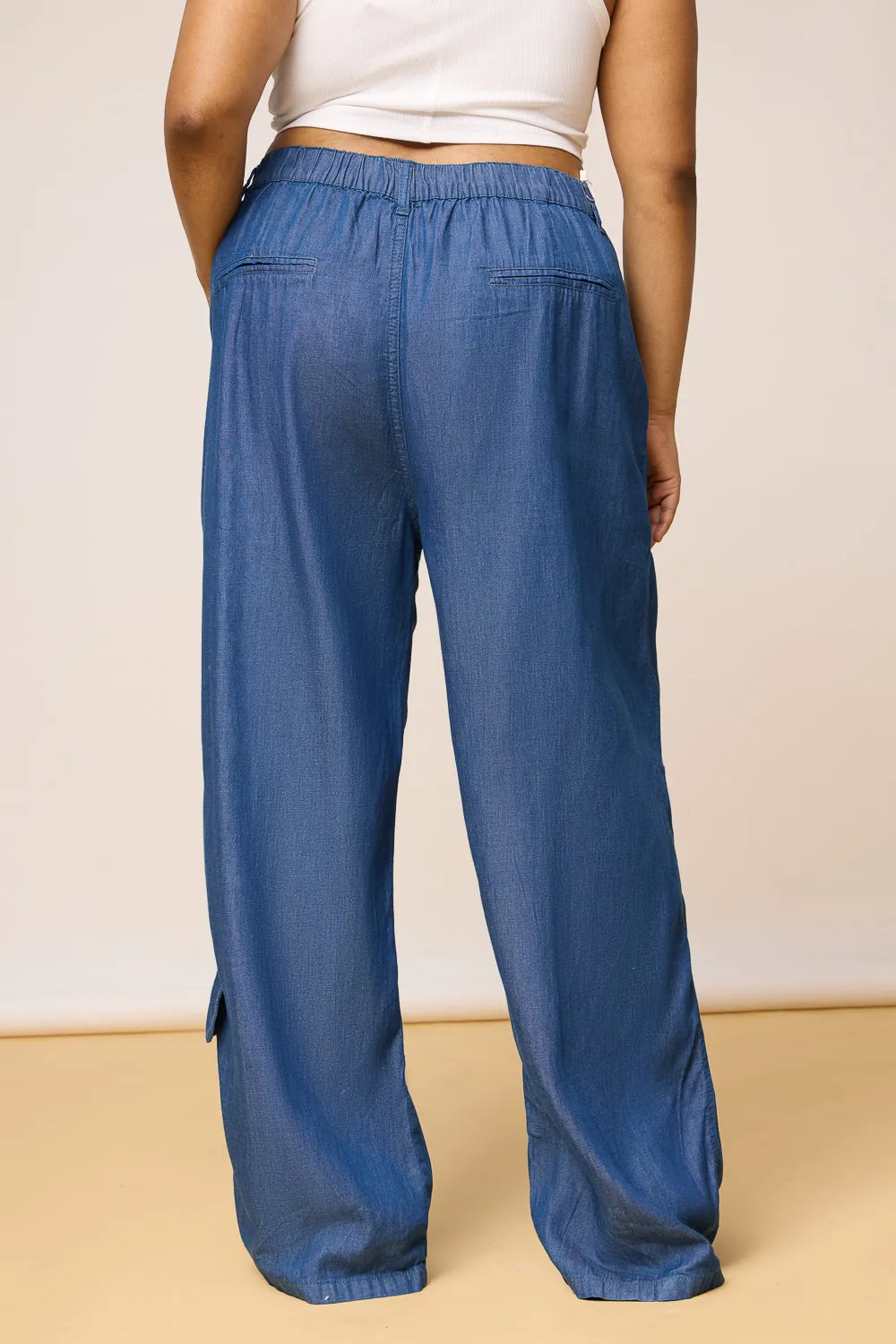 Curve Mid Blue Elastic Waist Cargo Denim Jeans