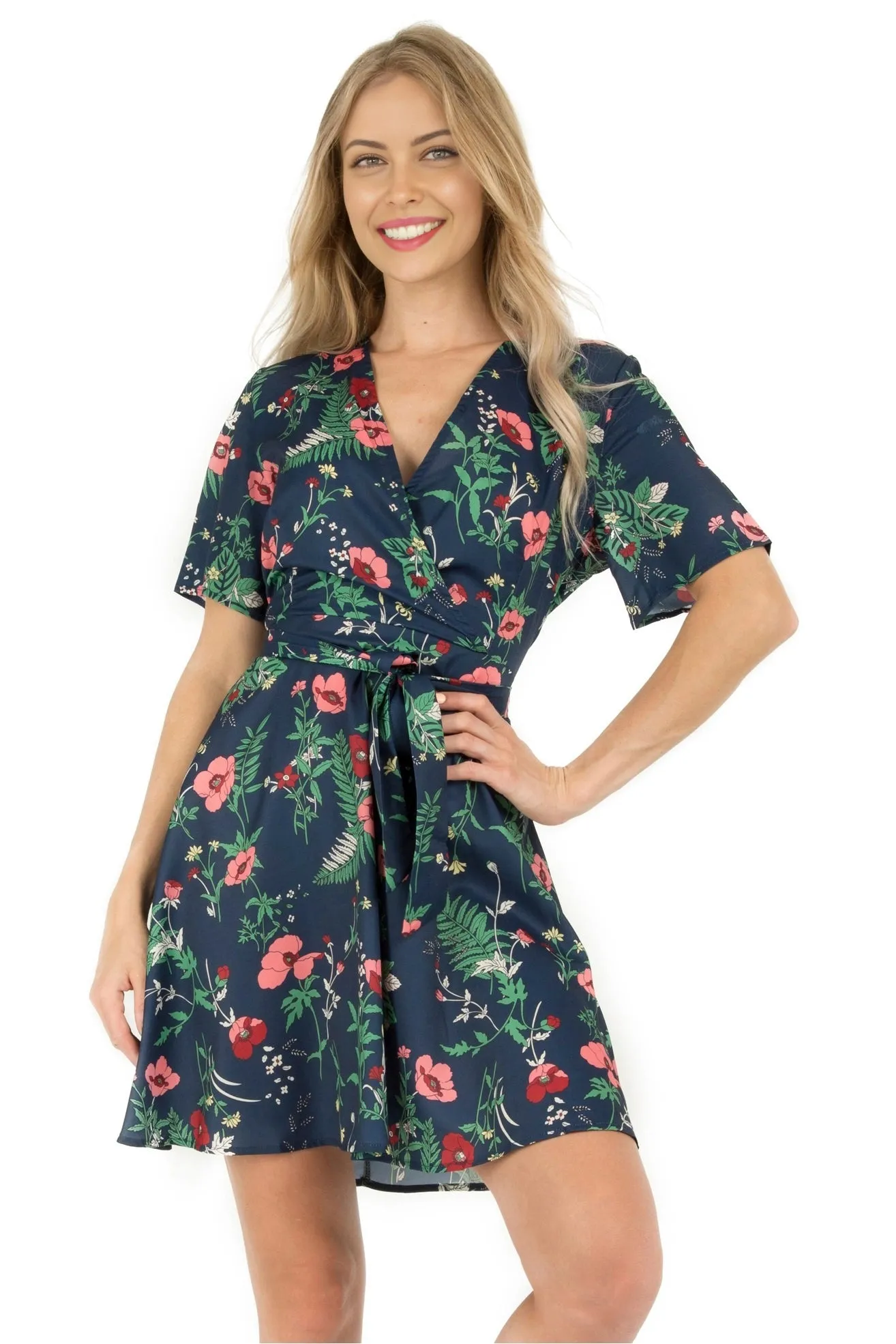 Faux Wrap Mini Dress - Navy