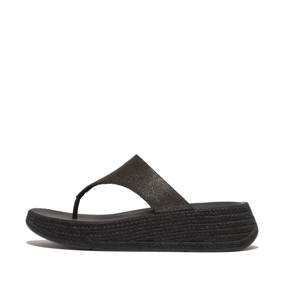 Fitflop F-Mode Espadrille Glitz-Canvas Flatform Toe-Thongs Black