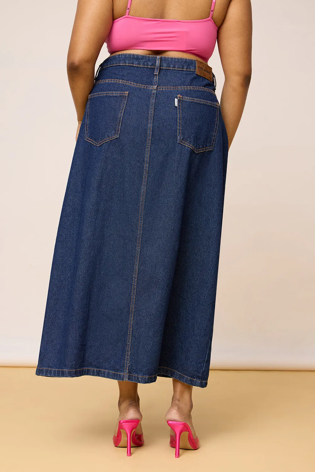 High Cut Blue Curve Midi Skirt