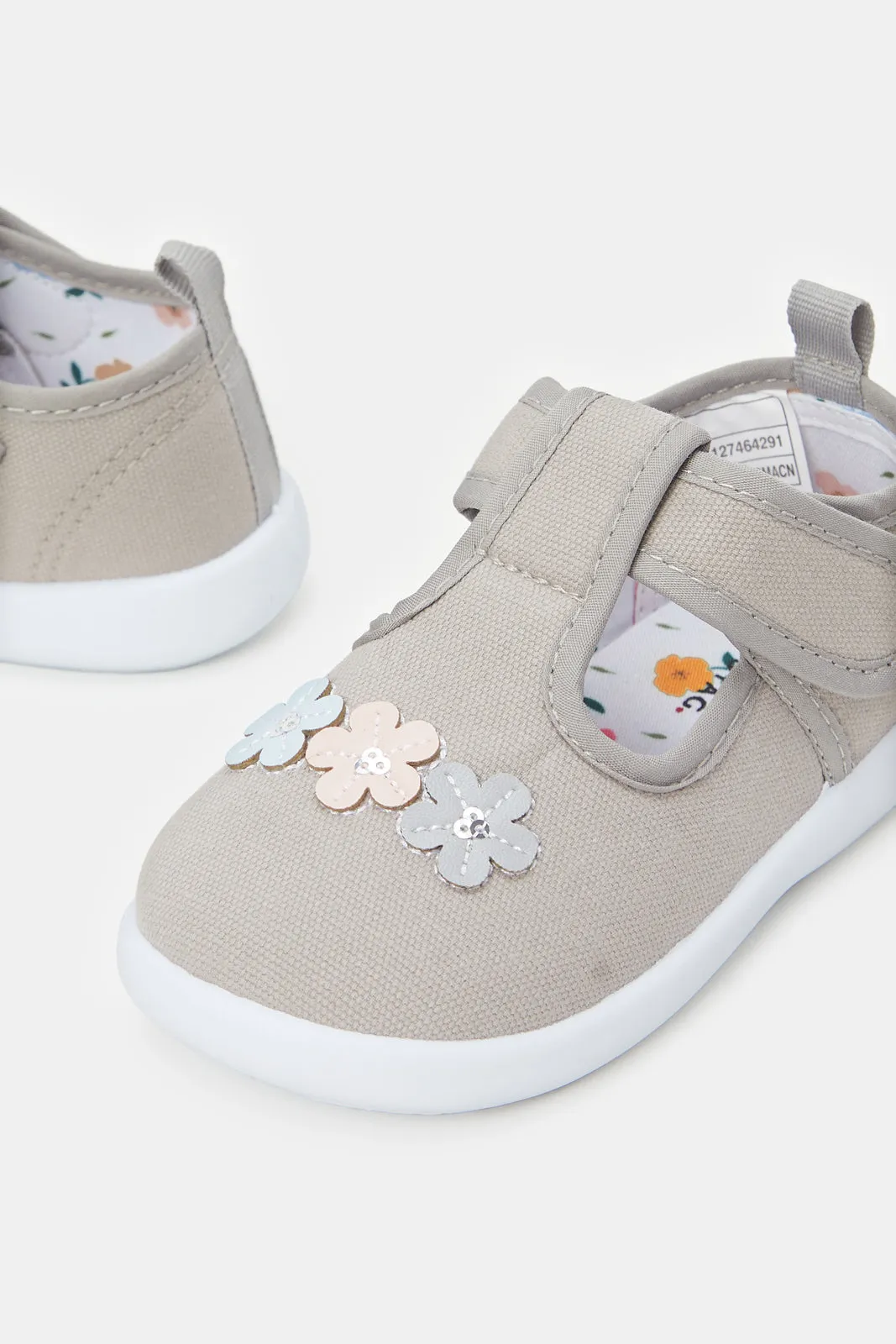 Infant Girls Grey Floral Pumps