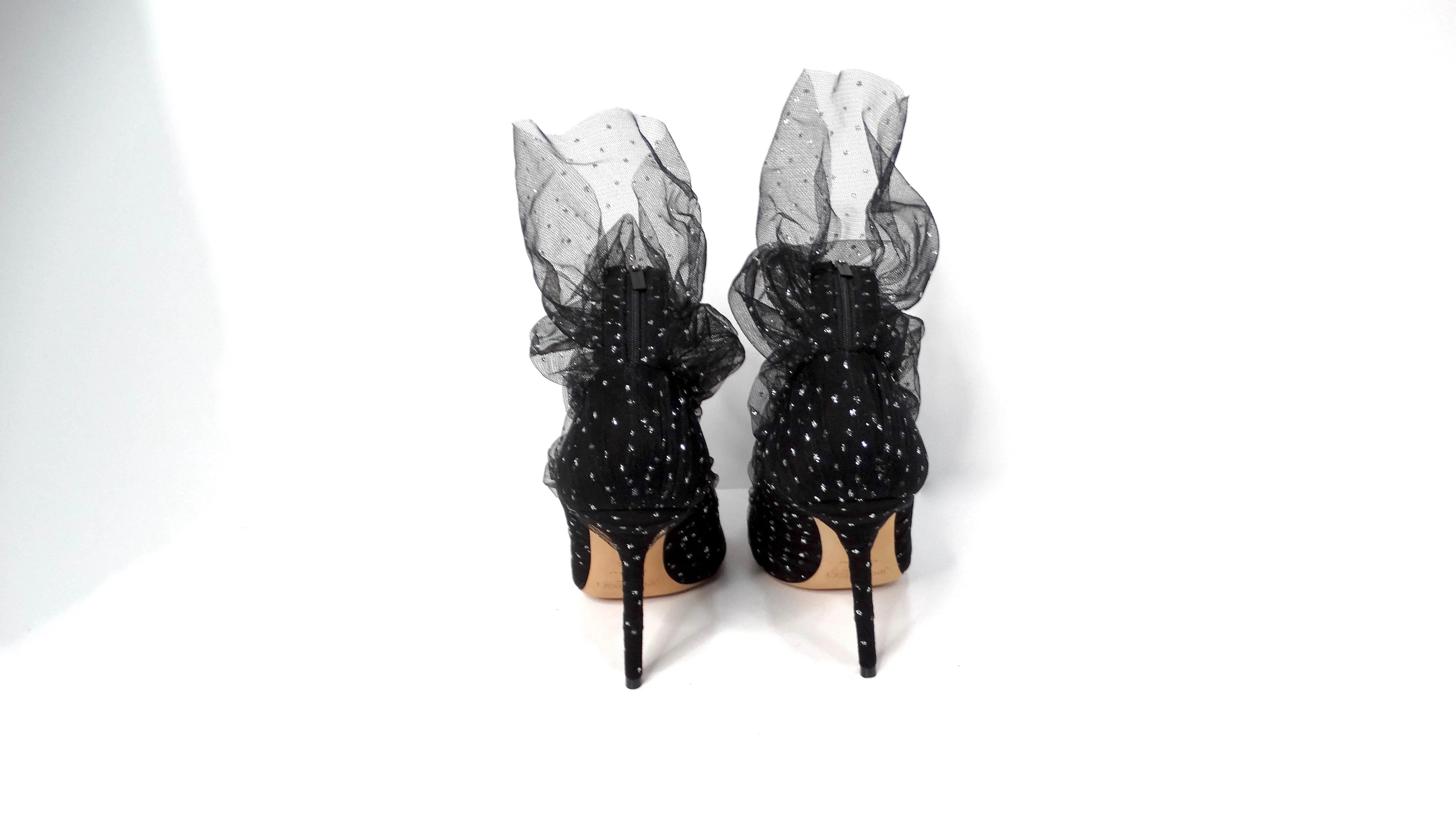 Jimmy Choo Black Tulle & Suede 100mm Glitter Pumps