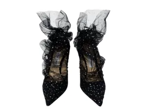 Jimmy Choo Black Tulle & Suede 100mm Glitter Pumps