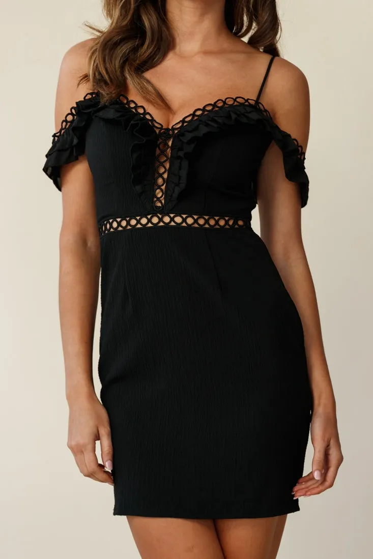 Laylani Frill-Trimmed Sweetheart Neckline Bodycon Dress Black