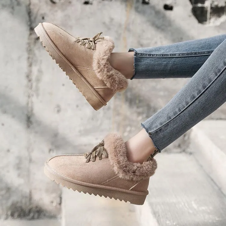 Luxe Plush Lace-up Winter Snow Boots - Casual Cotton Footwear for Cold Weather