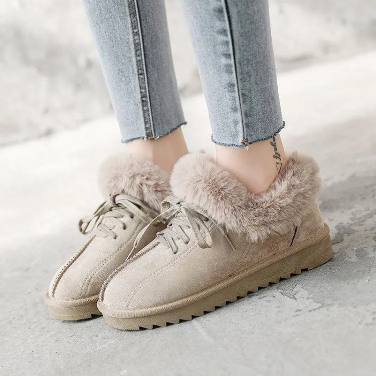 Luxe Plush Lace-up Winter Snow Boots - Casual Cotton Footwear for Cold Weather