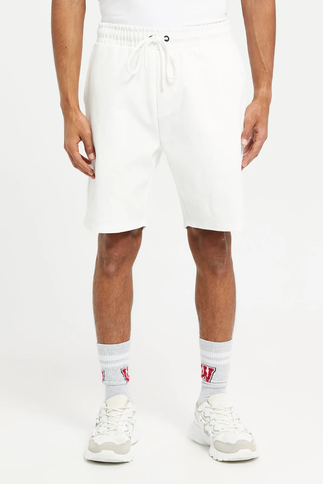 Men White Pull On Shorts