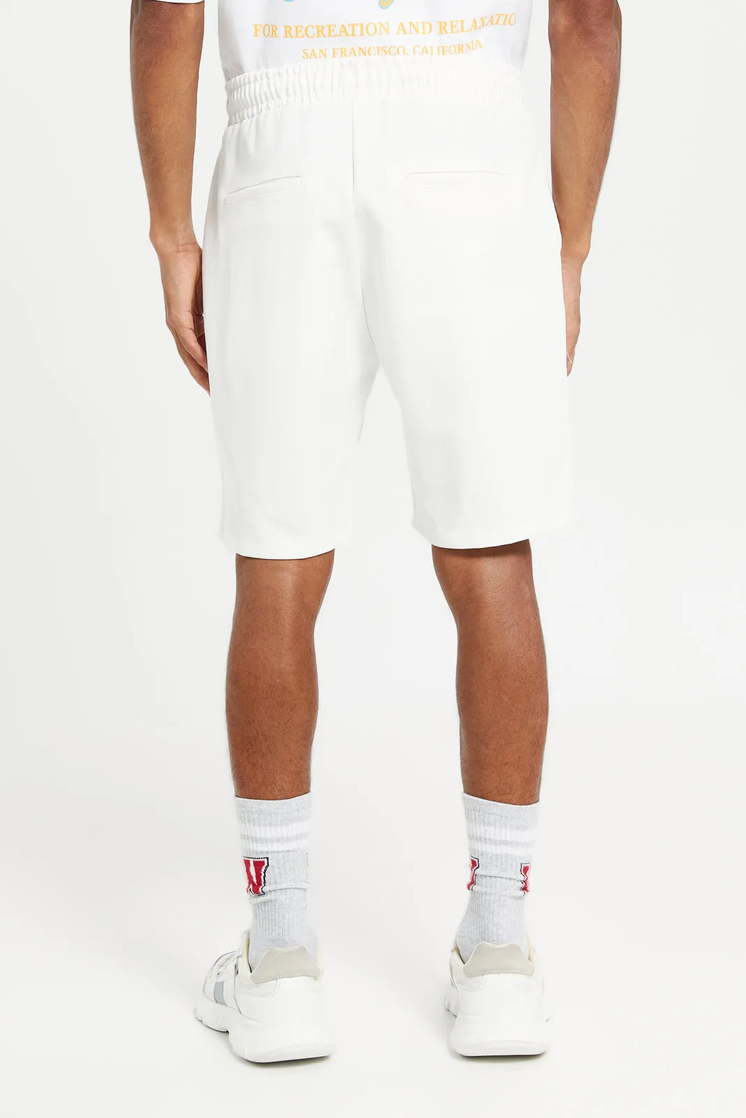 Men White Pull On Shorts