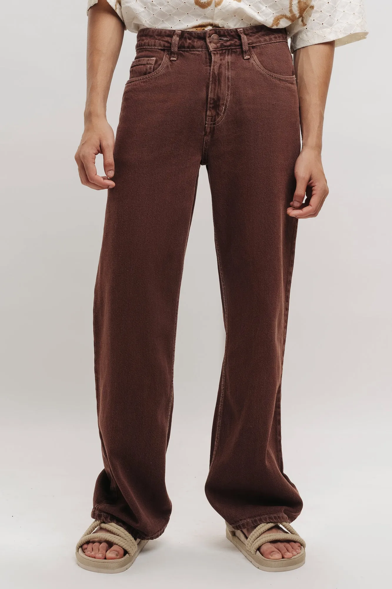 Men's Brown Relaxed Straight Jeans