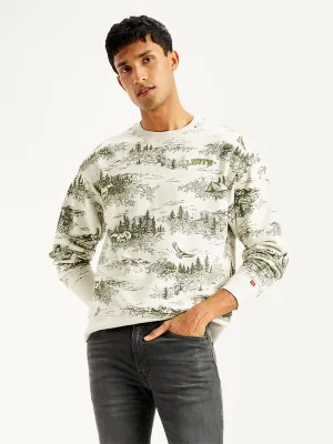 Men's Printed Off-White Crew Neck Sweatshirt