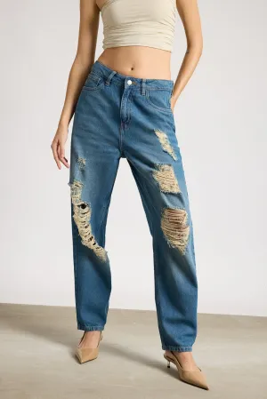 Relaxed Fit Rustic Ripped Denim