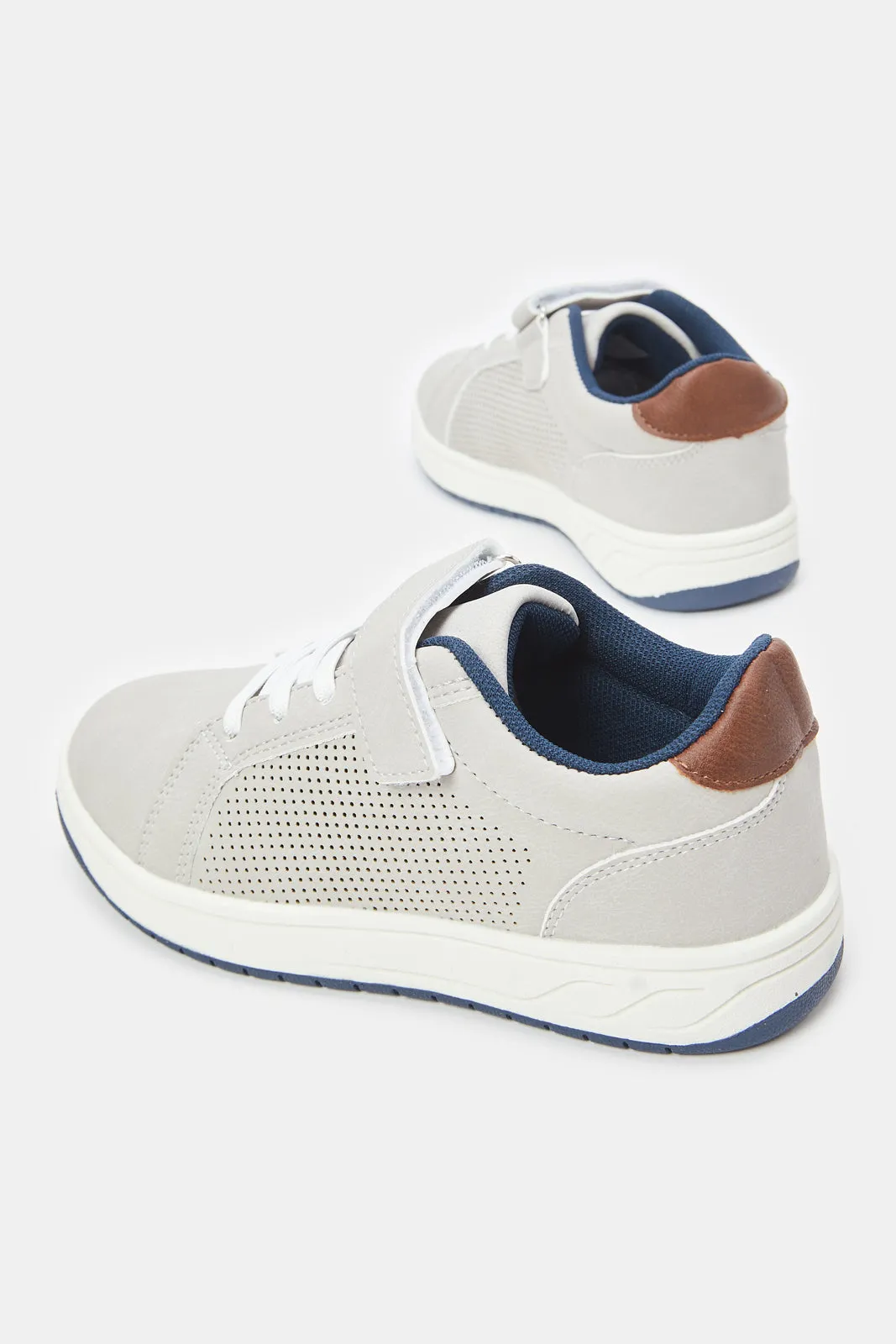 Senior Boys Grey Material Block Sneaker