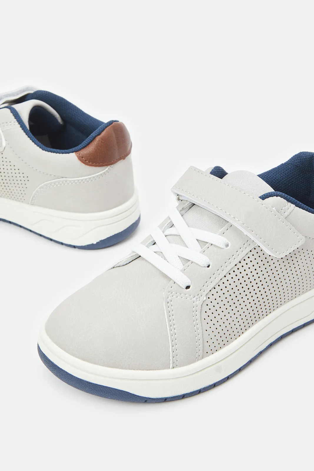 Senior Boys Grey Material Block Sneaker