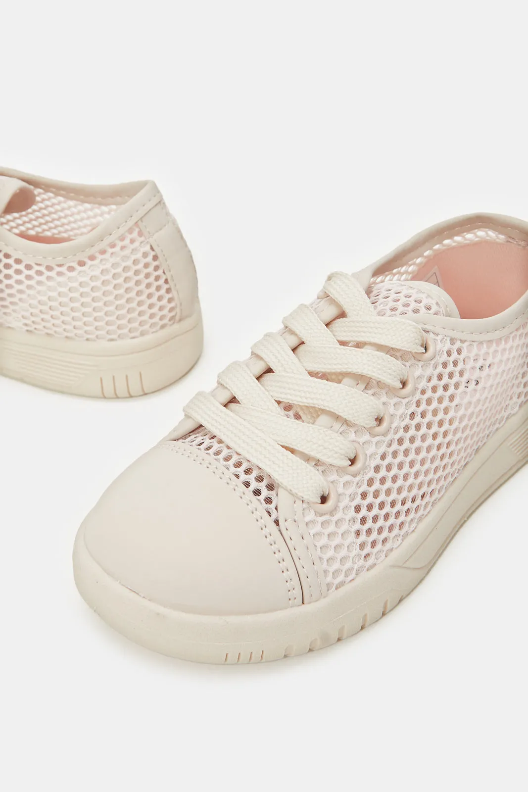 Senior Girls Pink Lace-Up Sneakers