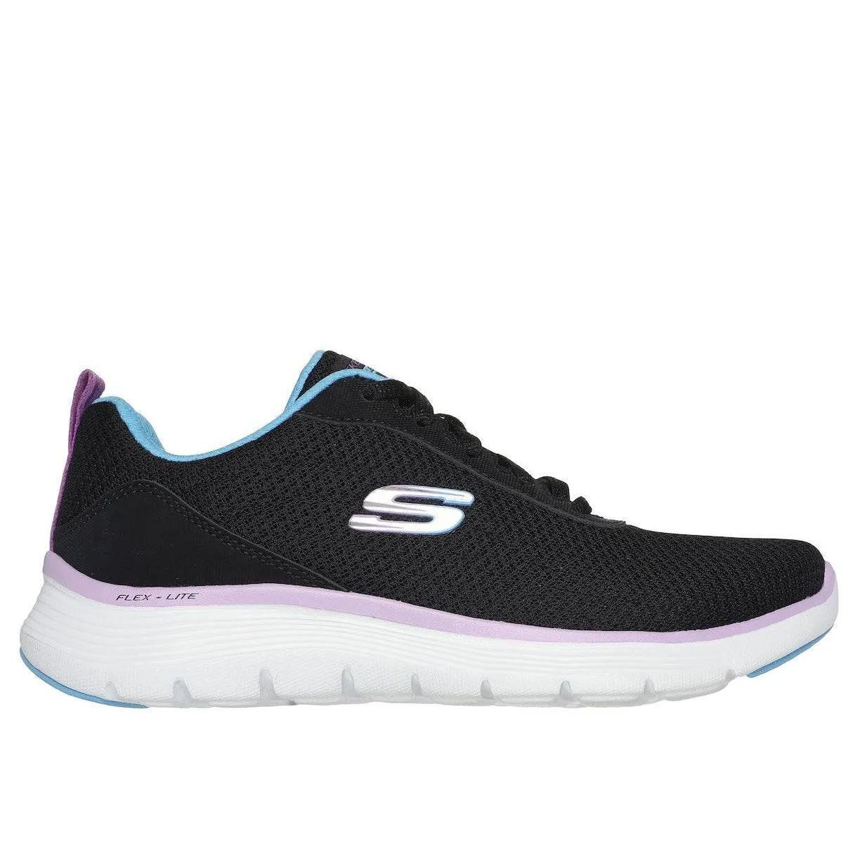 Skechers 150200 Flex Appeal 5.0-New Thrive Ladies Black Multi Textile Vegan Lace Up Trainers