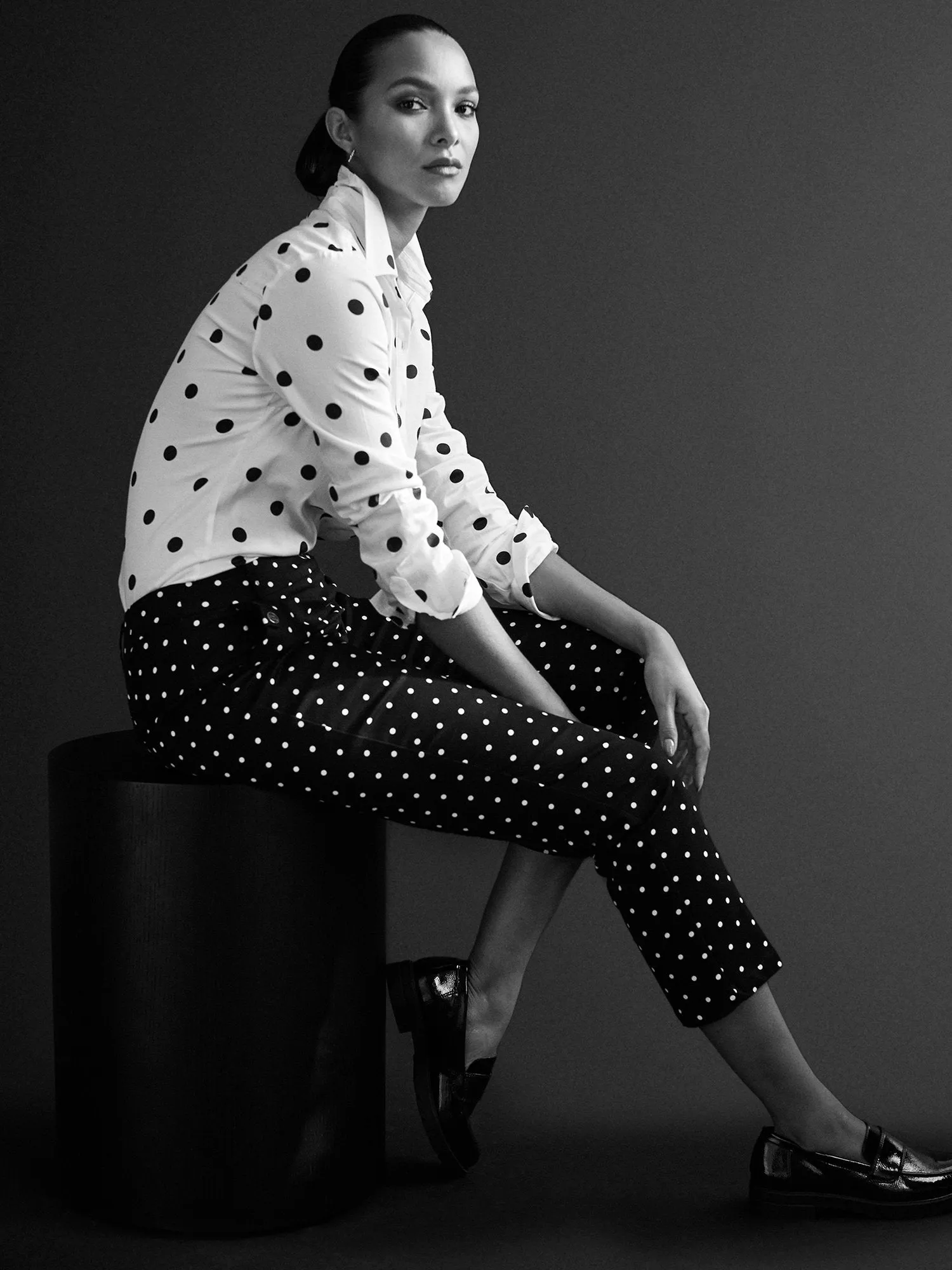 Straight-Leg High-Waisted Polka-Dot Ankle Pant - NY&Chic Collection