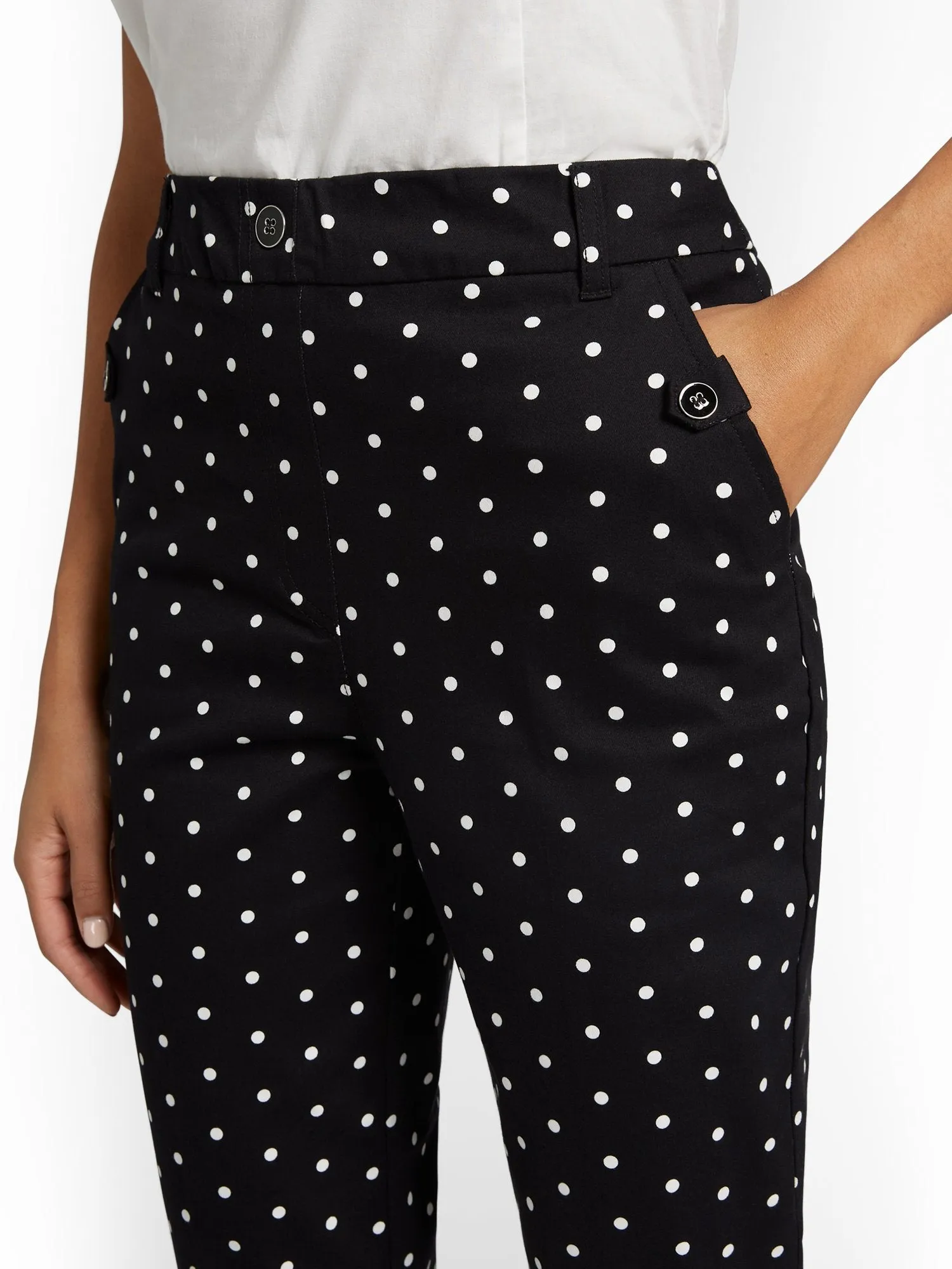 Straight-Leg High-Waisted Polka-Dot Ankle Pant - NY&Chic Collection