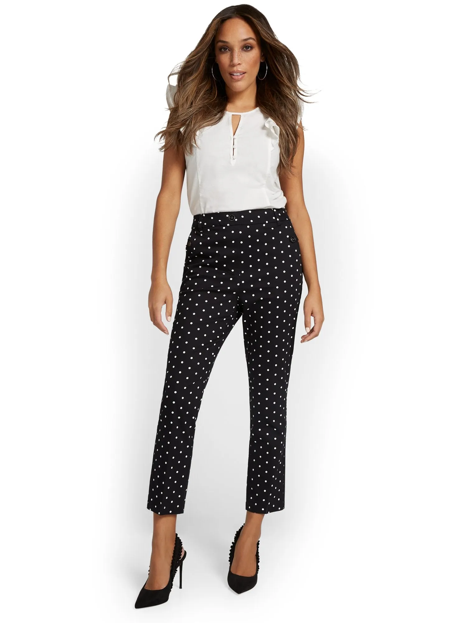 Straight-Leg High-Waisted Polka-Dot Ankle Pant - NY&Chic Collection