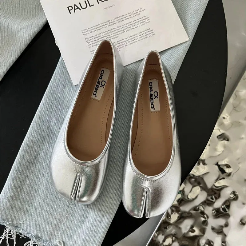 TAVIMART  -  Split toe flats ballet shoes woman slip on loafers soft bottom moccasins silver flat ballerina single tabi ninja women shoes