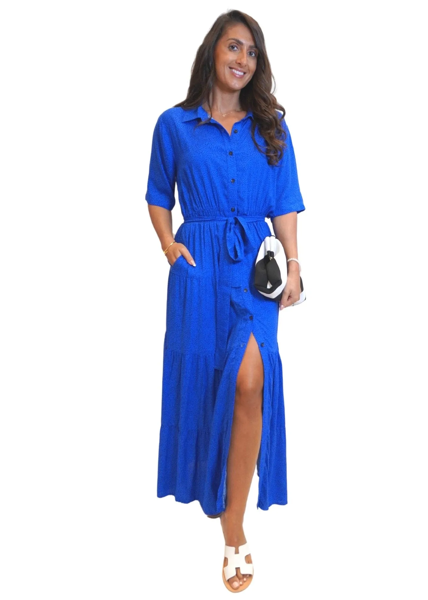 The Tiered Shirt Dress - Royal Drops