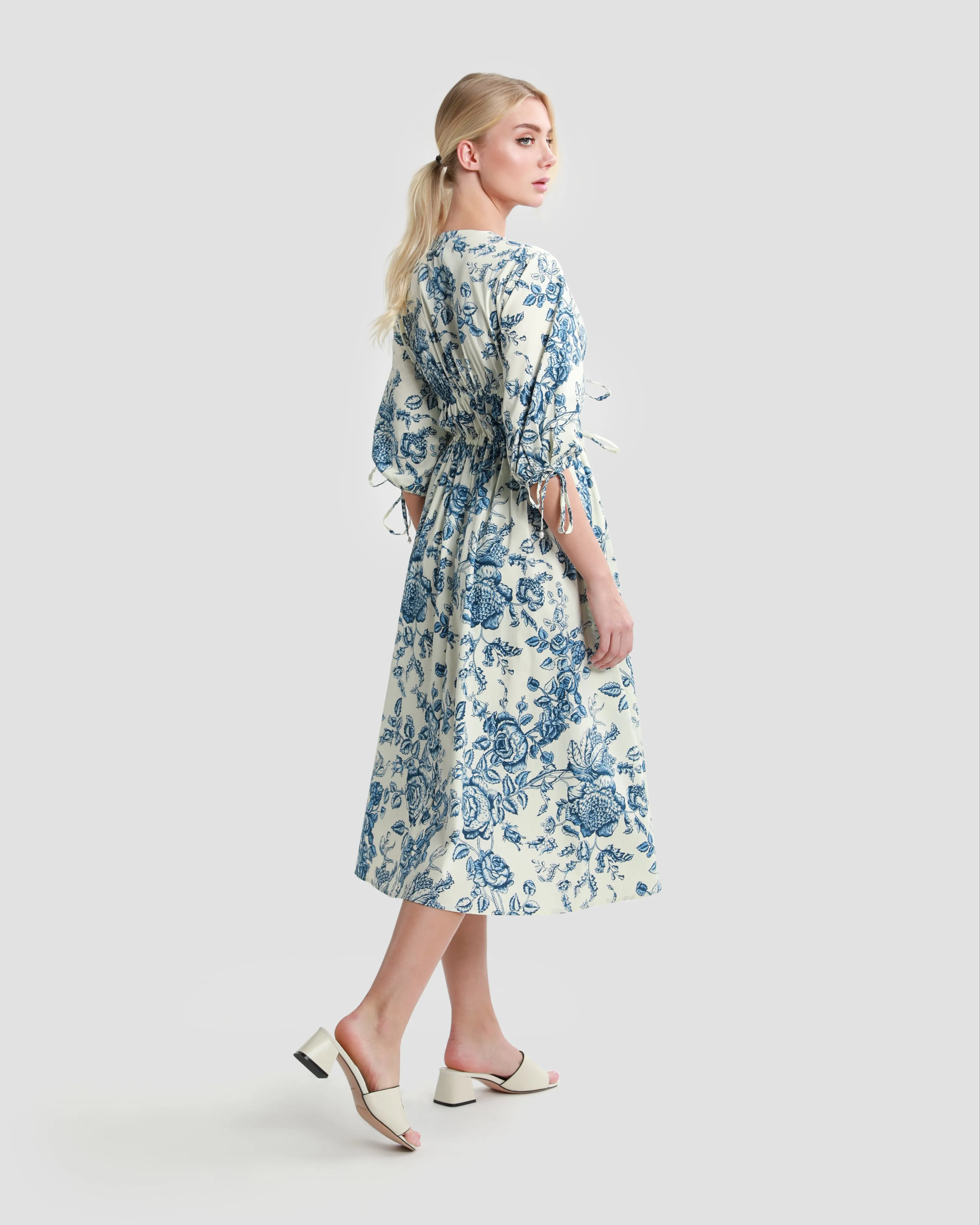 Tie-Detailed Floral Midi Dress