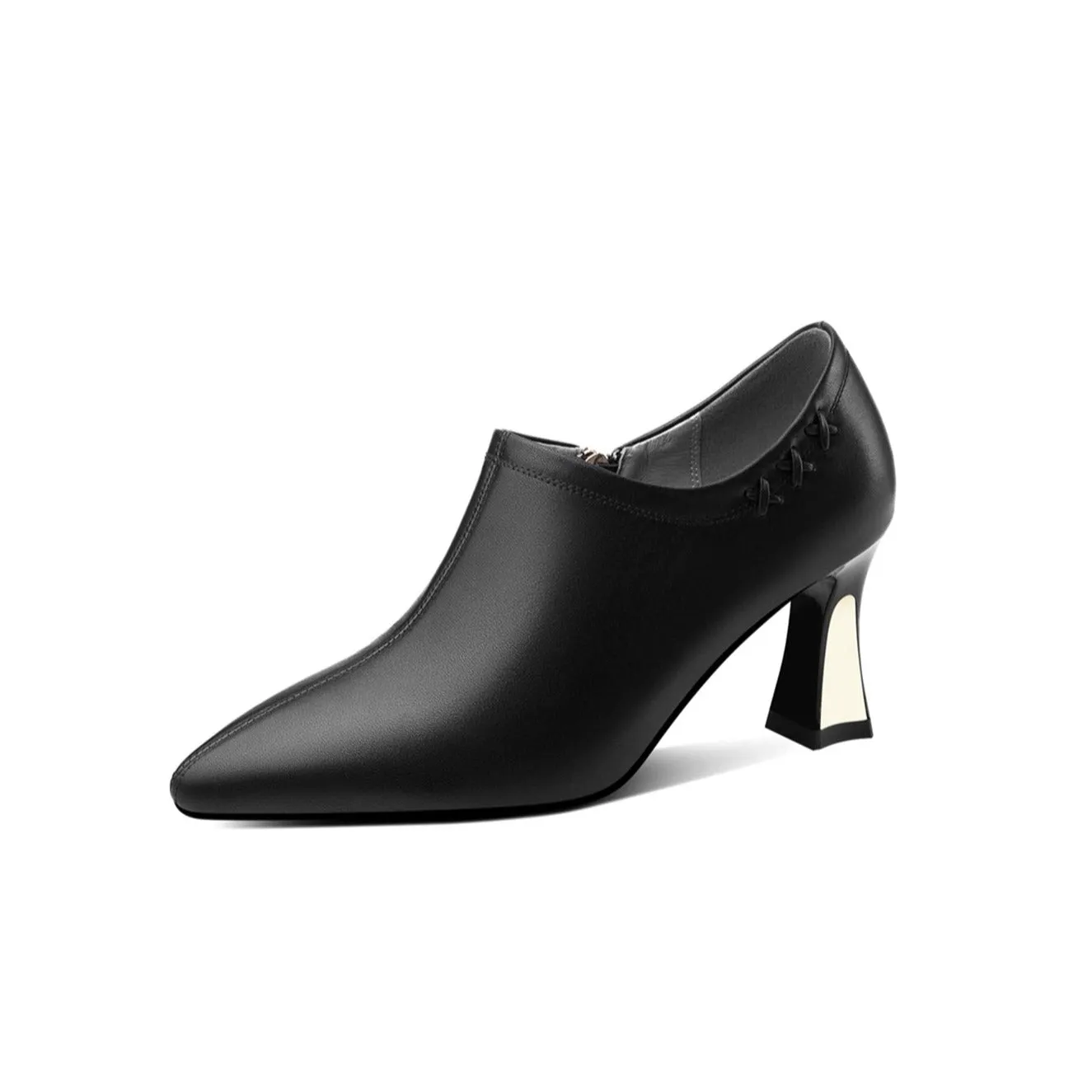 TinaCus Genuine Leather Women's Handmade Pointed Toe Side Zip Up Elegant Pumps