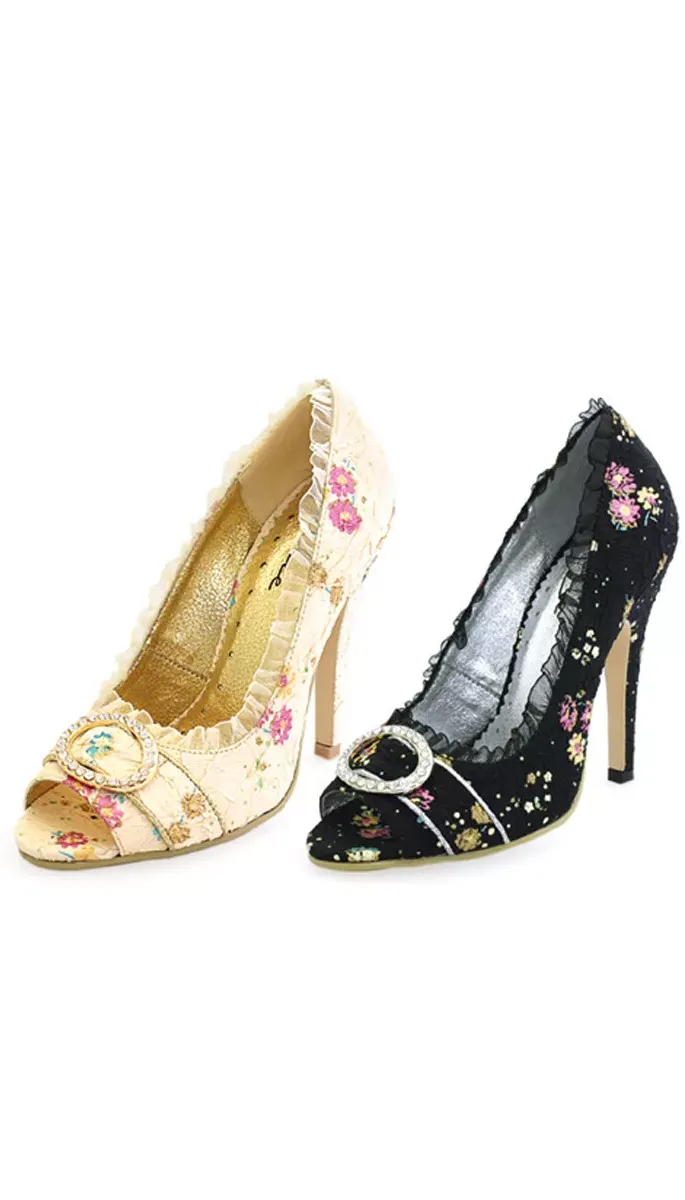 Tori-418 Floral Fabric Peep Toe Pumps