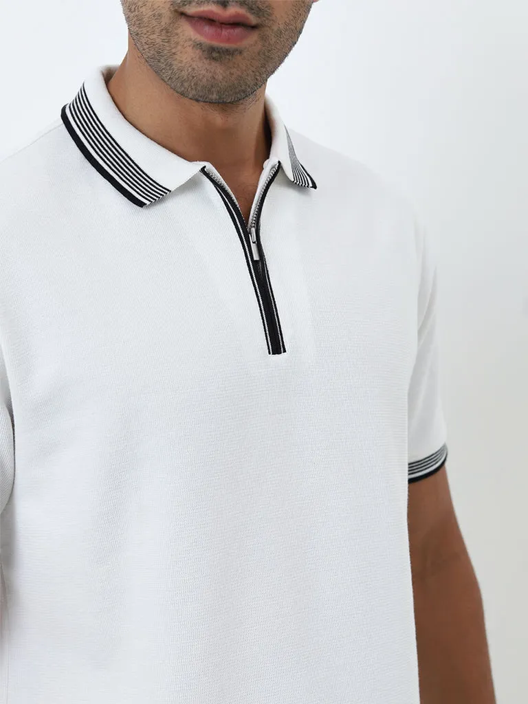 WES Casuals White Relaxed-Fit Polo T-Shirt