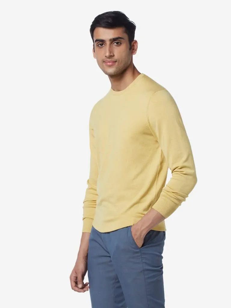 WES Formals Yellow Slim-Fit Knitted Sweater