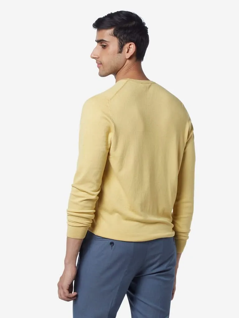 WES Formals Yellow Slim-Fit Knitted Sweater